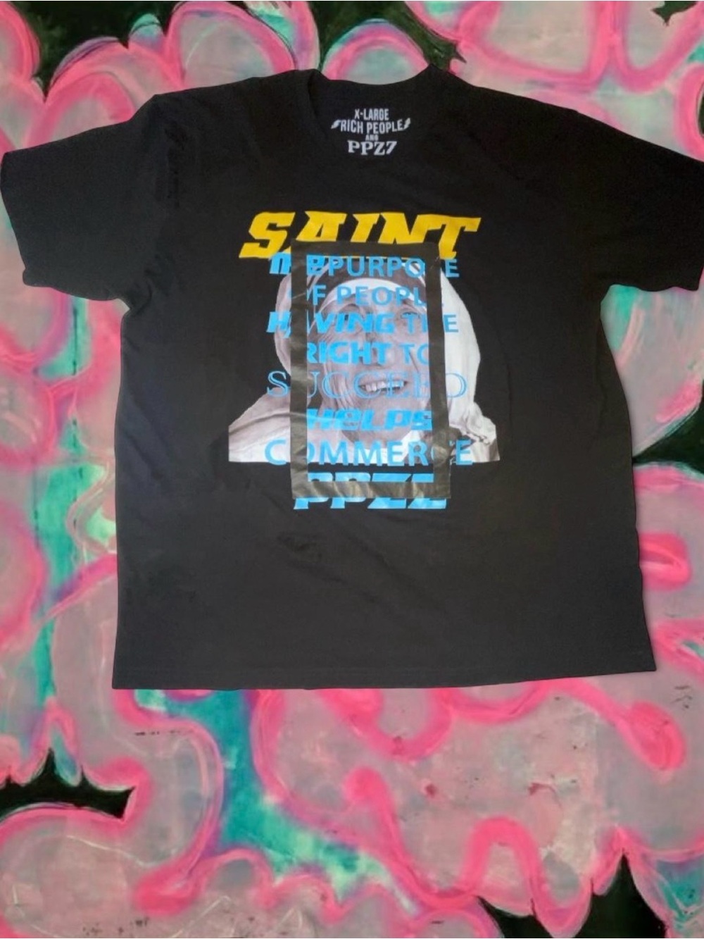 Supreme Vibe Streetwear Black Short Sleeve Tee with Mother Teresa graphic
